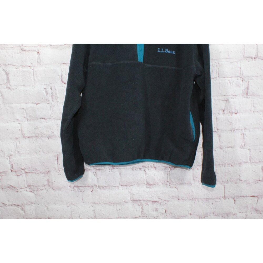 LL Bean Bean's Classic Fleece Pullover Sweater Black Blue Size Womens L Mens M - Picture 3 of 10